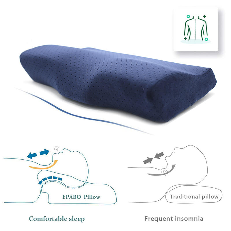 Amazon Venta caliente contorno memoria espuma cuello almohada ergonómica Cervical almohada para dolor de cuello cama almohada para dormir 100% poliéster